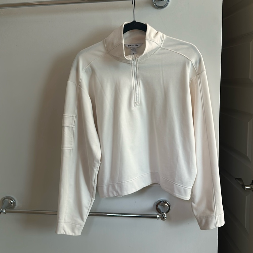 Athleta Retroterry 1/4 Zip Sweatshirt Magnolia White; size S-EXCELLENT condition